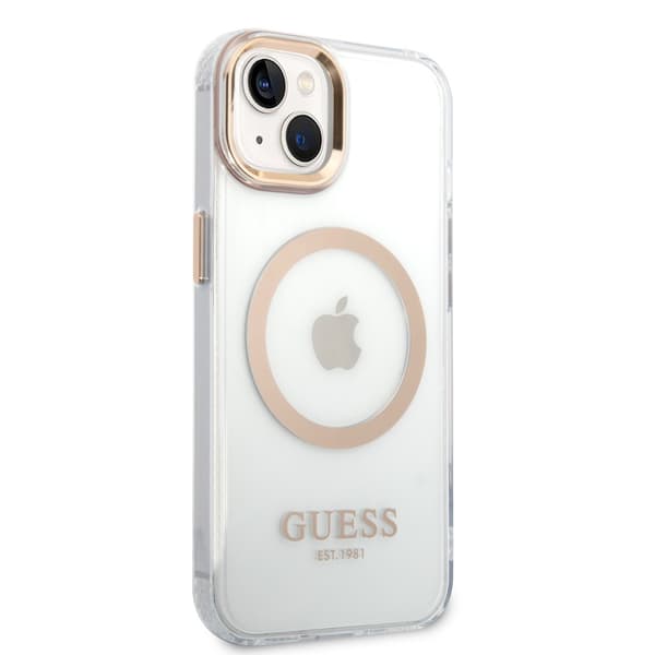 Guess iPhone 14 Kuori Transparent MagSafe Kulta Läpinäkyvä