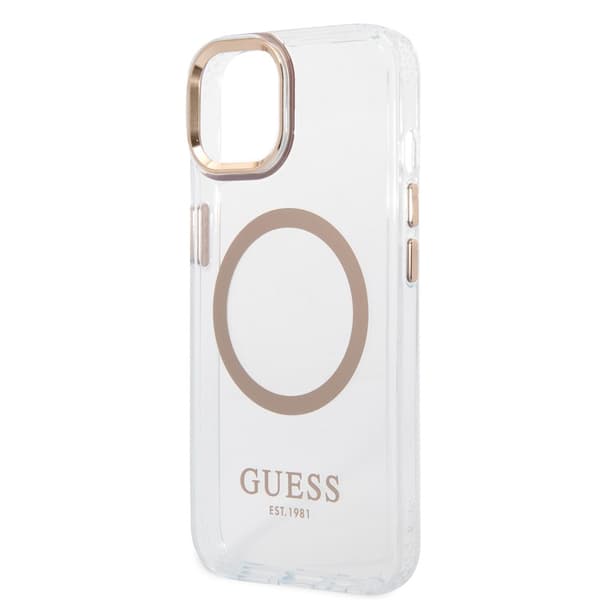 Guess iPhone 14 Kuori Transparent MagSafe Kulta Läpinäkyvä
