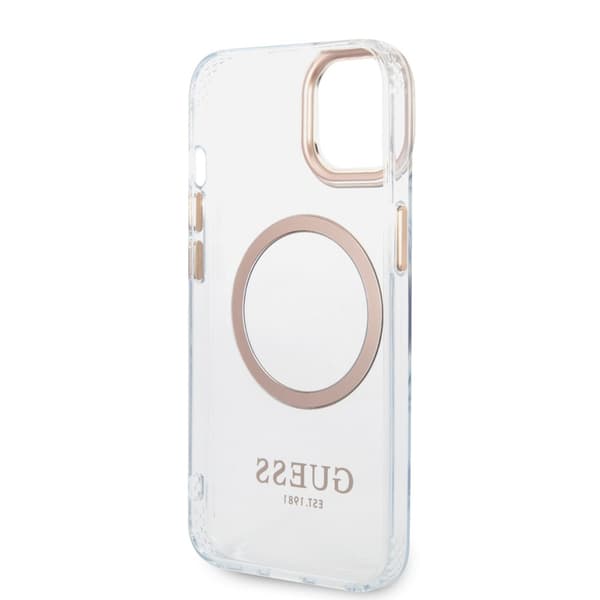 Guess iPhone 14 Kuori Transparent MagSafe Kulta Läpinäkyvä
