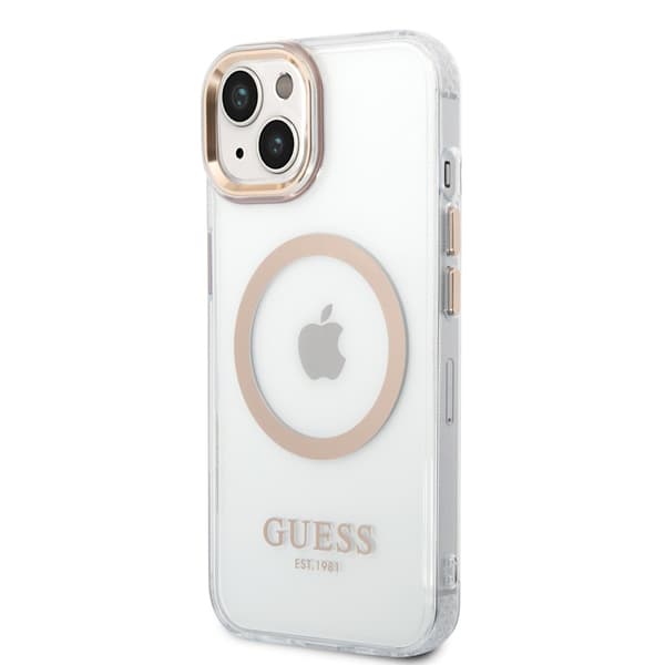 Guess iPhone 14 Plus Kuori Transparent MagSafe Kulta Läpinäkyvä