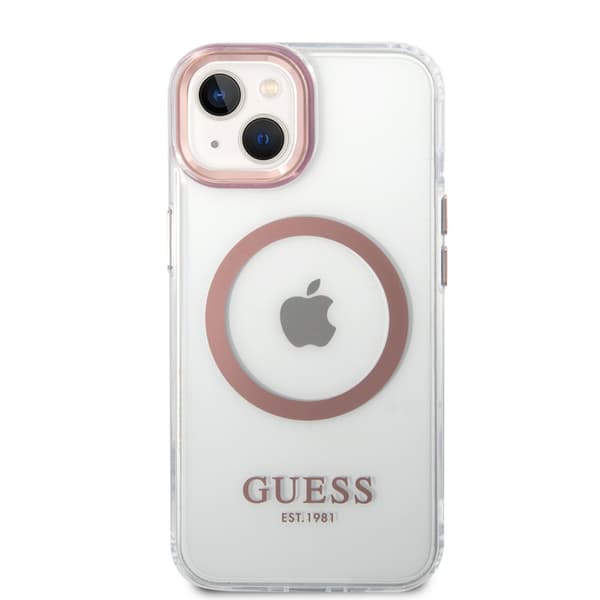 Guess iPhone 14 Cover Transparent MagSafe Lyserød Transparent