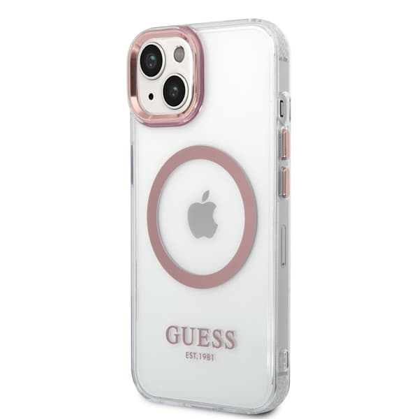 Guess iPhone 14 Cover Transparent MagSafe Lyserød Transparent