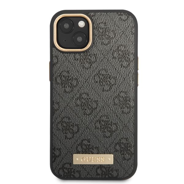 Guess iPhone 14 Plus Kuori Metal Plate Logo MagSafe Musta