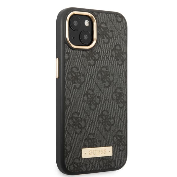 Guess iPhone 14 Plus Kuori Metal Plate Logo MagSafe Musta