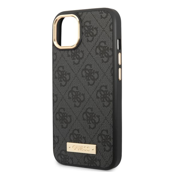 Guess iPhone 14 Plus Kuori Metal Plate Logo MagSafe Musta