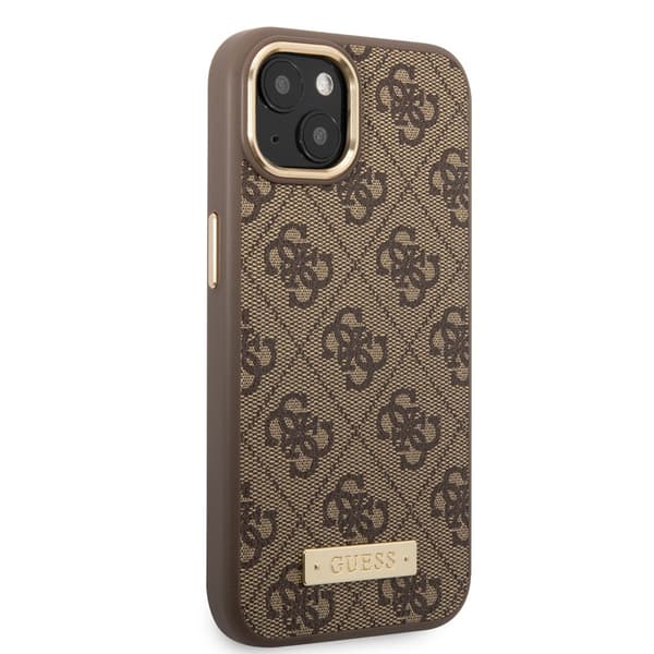 Guess iPhone 14 Plus Kuori Metal Plate Logo MagSafe Ruskea