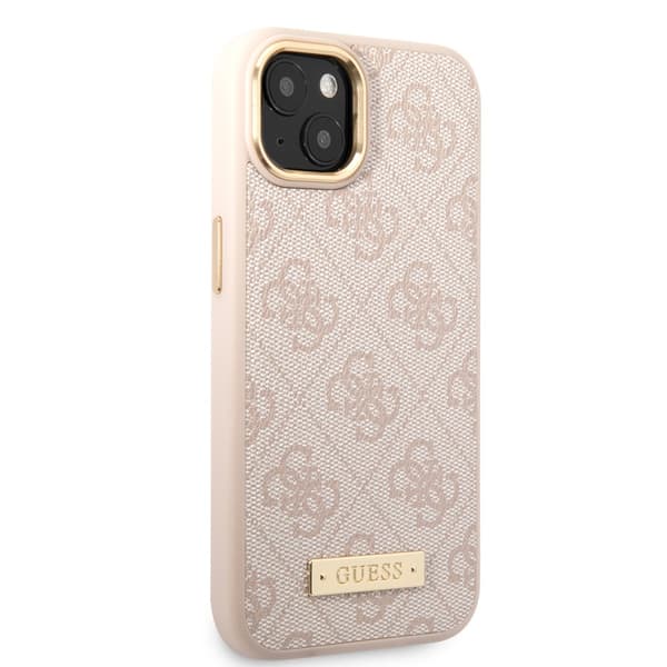 Guess iPhone 14 Plus Kuori Metal Plate Logo MagSafe Vaaleanpunainen