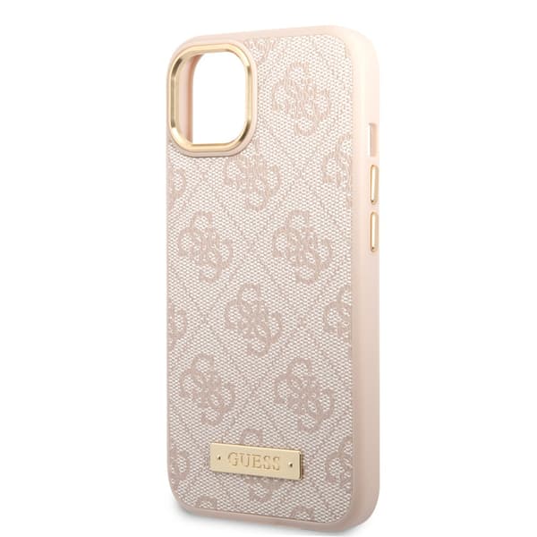 Guess iPhone 14 Plus Kuori Metal Plate Logo MagSafe Vaaleanpunainen