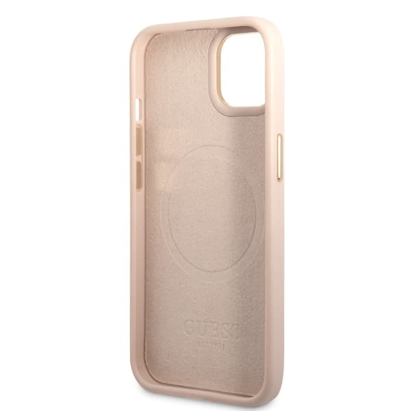 Guess iPhone 14 Plus Kuori Metal Plate Logo MagSafe Vaaleanpunainen