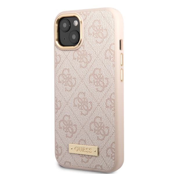 Guess iPhone 14 Plus Kuori Metal Plate Logo MagSafe Vaaleanpunainen