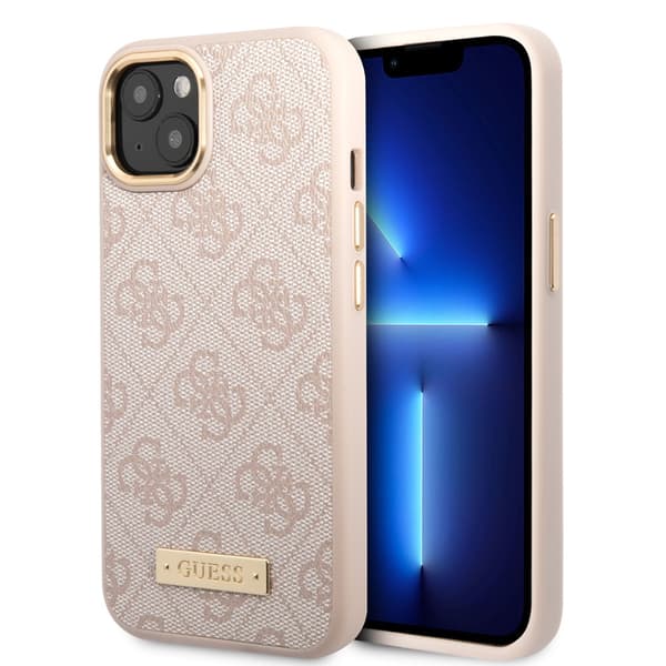 Guess iPhone 14 Plus Kuori Metal Plate Logo MagSafe Vaaleanpunainen