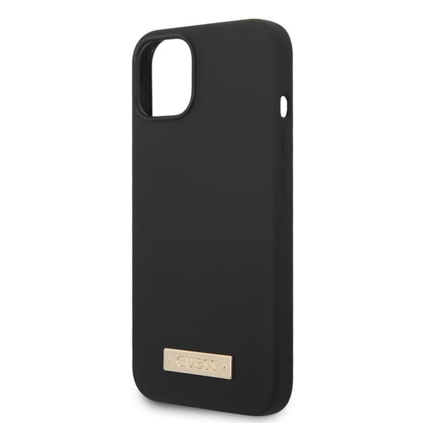 Guess iPhone 14 Plus Skal Silicone Metal Plate MagSafe Svart