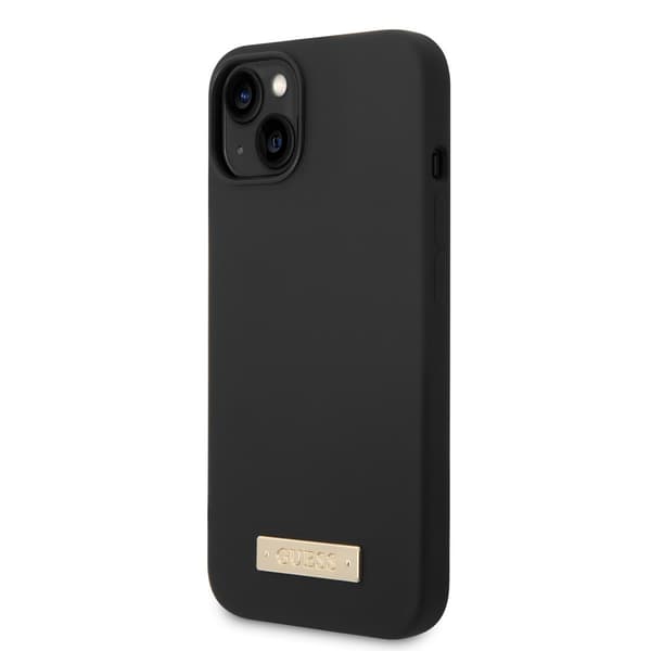 Guess iPhone 14 Plus Skal Silicone Metal Plate MagSafe Svart