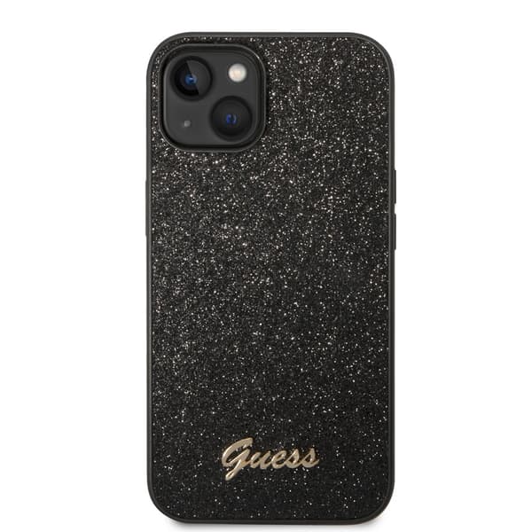 Guess iPhone 14 Plus Cover Glitter Flakes Metal Logo Sort