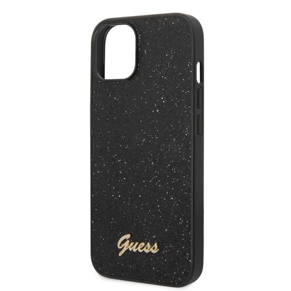 Guess iPhone 14 Plus Cover Glitter Flakes Metal Logo Sort
