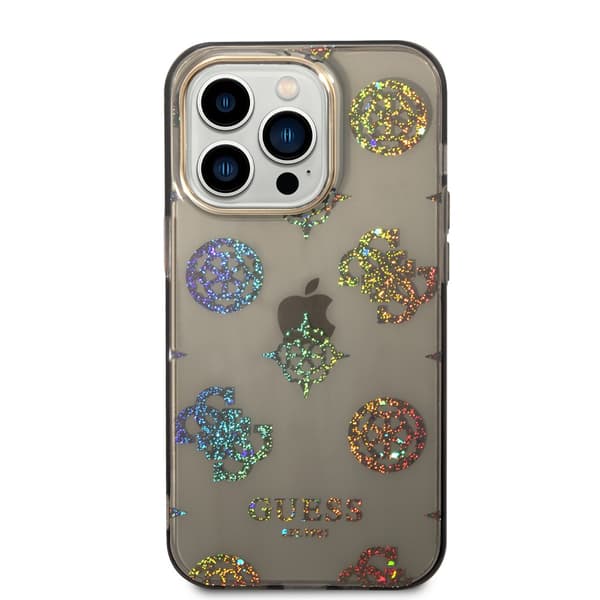 Guess iPhone 14 Pro Kuori Peony Glitter Musta