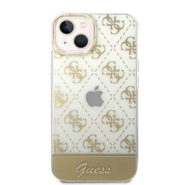 Guess iPhone 14 Plus Skal Bottom Stripe Script Logo Guld