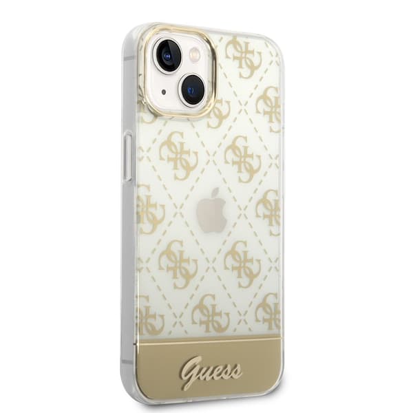 Guess iPhone 14 Plus Skal Bottom Stripe Script Logo Guld