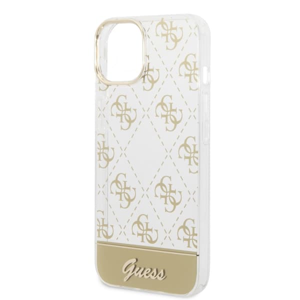 Guess iPhone 14 Plus Skal Bottom Stripe Script Logo Guld