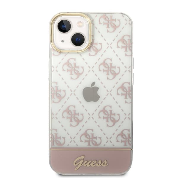 Guess iPhone 14 Plus Cover Bottom Stripe Script Logo Lyserød