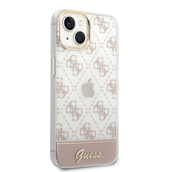 Guess iPhone 14 Plus Cover Bottom Stripe Script Logo Lyserød