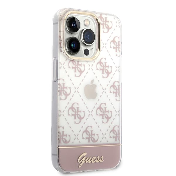 Guess iPhone 14 Pro Cover Bottom Stripe Script Logo Lyserød
