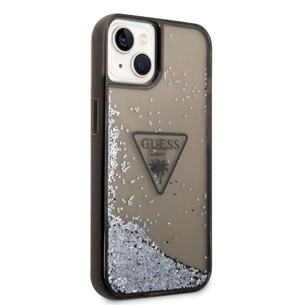 Guess iPhone 14 Kuori Liquid Glitter Translucent Musta