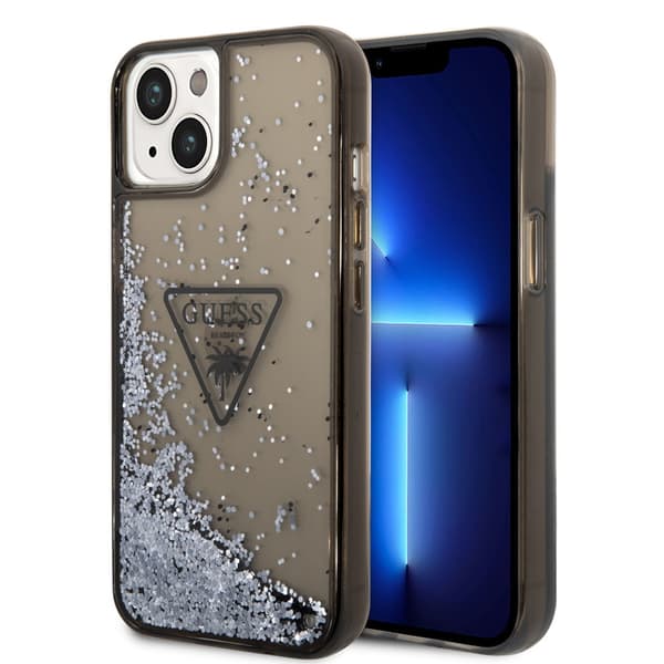 Guess iPhone 14 Plus Skal Liquid Glitter Translucent Svart