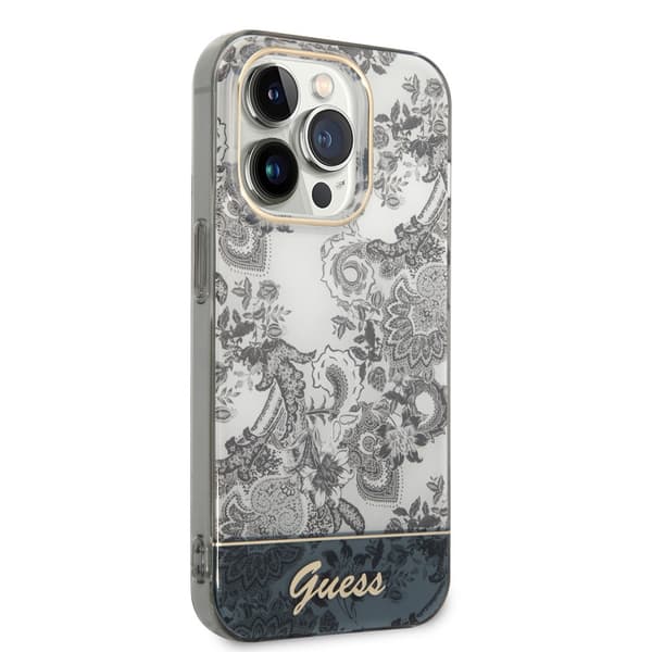 Guess iPhone 14 Pro Skal Toile de Jouy Grå