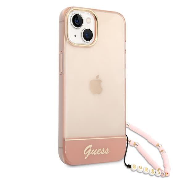 Guess iPhone 14 Plus Kuori Translucent with Strap Vaaleanpunainen