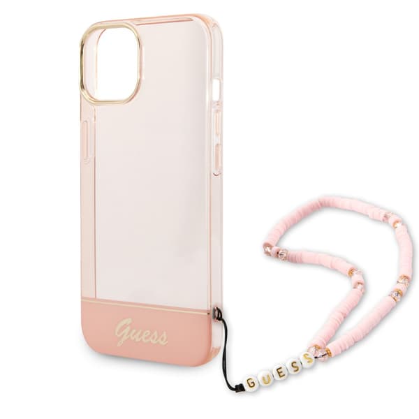 Guess iPhone 14 Plus Kuori Translucent with Strap Vaaleanpunainen