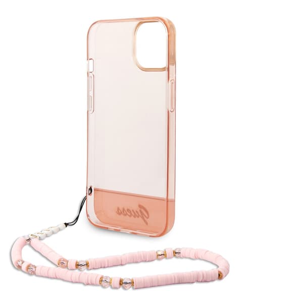 Guess iPhone 14 Plus Kuori Translucent with Strap Vaaleanpunainen