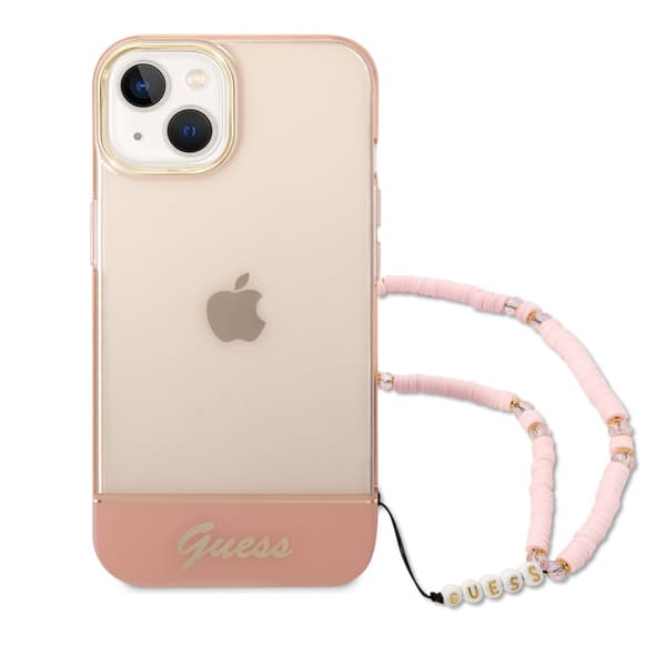 Guess iPhone 14 Plus Kuori Translucent with Strap Vaaleanpunainen