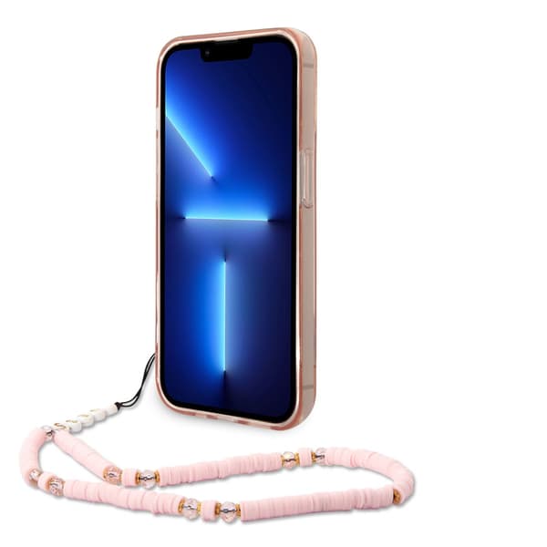 Guess iPhone 14 Pro Kuori Translucent with Strap Vaaleanpunainen