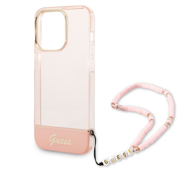 Guess iPhone 14 Pro Kuori Translucent with Strap Vaaleanpunainen