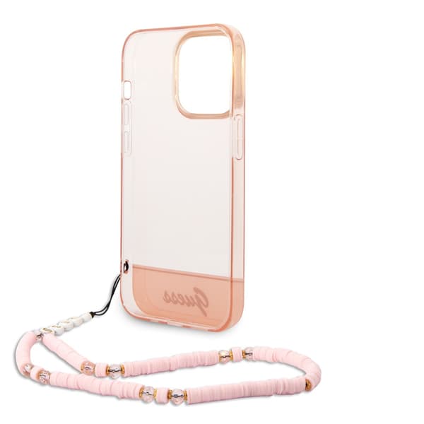 Guess iPhone 14 Pro Kuori Translucent with Strap Vaaleanpunainen