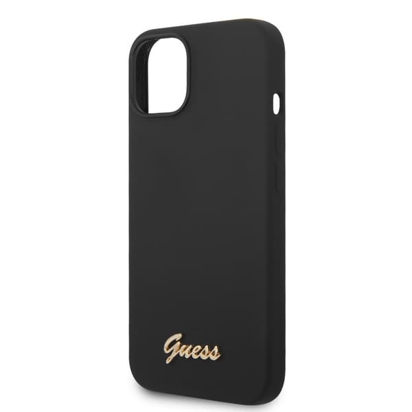 Guess iPhone 14 Plus Kuori Liquid Silicone Metal Logo Musta