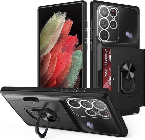 Samsung Galaxy S22 -Multifunktionel 3-i-1 Hybrid Taske/Sag med kortplads - SORT