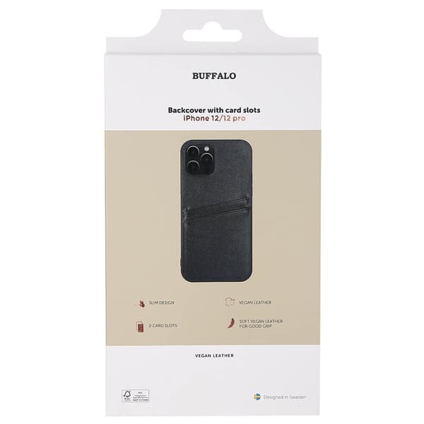 Mobilcover PU 2 kort Sort - iPhone 12/12 Pro