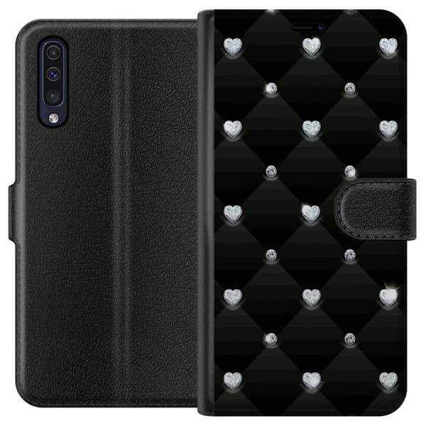 Samsung Galaxy A50 Tegnebogsetui Bling Hjerte