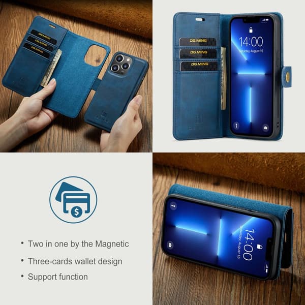 DG MING iPhone 14 Pro 2-i-1 Magnet Pungetui - Blå
