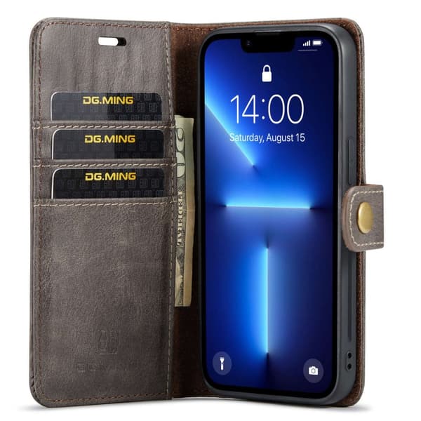 DG MING iPhone 14 Pro 2-i-1 Magnet Plånboksfodral - Grå