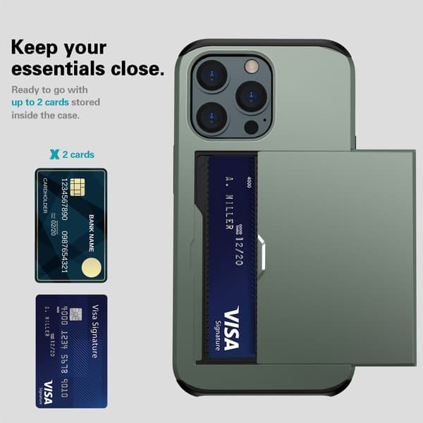 SKALO iPhone 14 Pro Armor Cover kortholder - Grøn