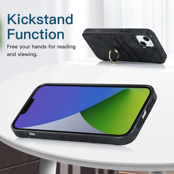 SKALO iPhone 14 Plus PU-læder kortholder Ring - Sort