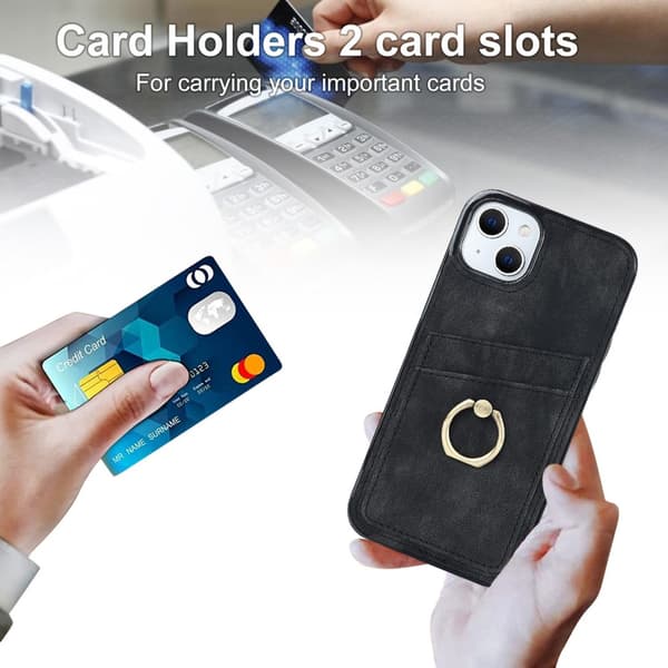 SKALO iPhone 14 Plus PU-læder kortholder Ring - Sort