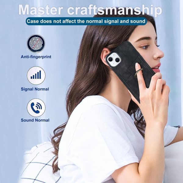 SKALO iPhone 14 Plus PU-læder kortholder Ring - Sort