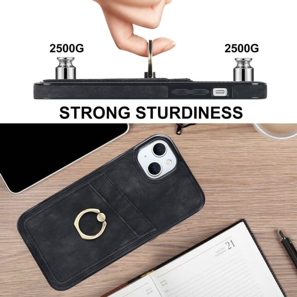 SKALO iPhone 14 Plus PU-læder kortholder Ring - Sort
