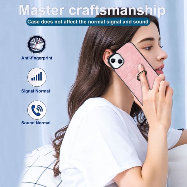 SKALO iPhone 14 Plus PU-nahkainen kortinhaltijan rengas - Pinkki