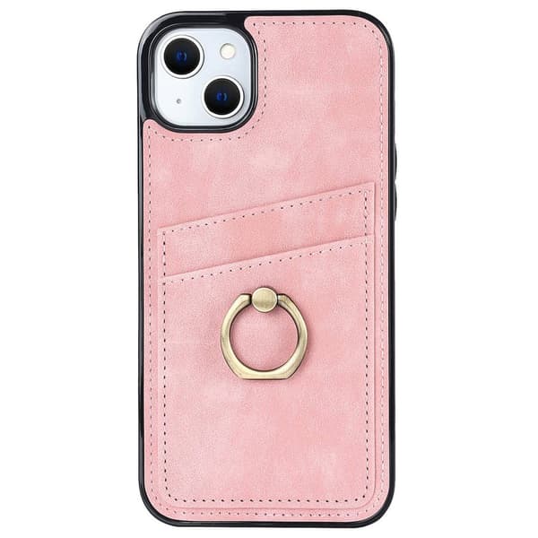 SKALO iPhone 14 Plus PU-nahkainen kortinhaltijan rengas - Pinkki