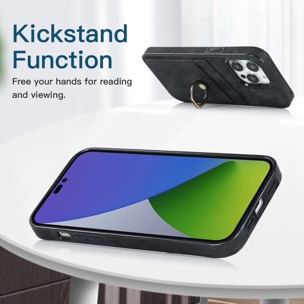 SKALO iPhone 14 Pro PU-nahkainen kortinhaltijan rengas - Musta